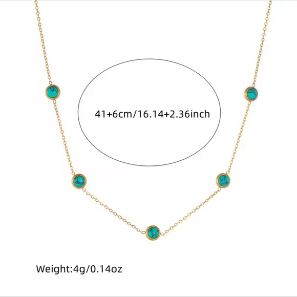 Turquoise and 18k Gold plated steel Necklace Set - Picture 4 of 7